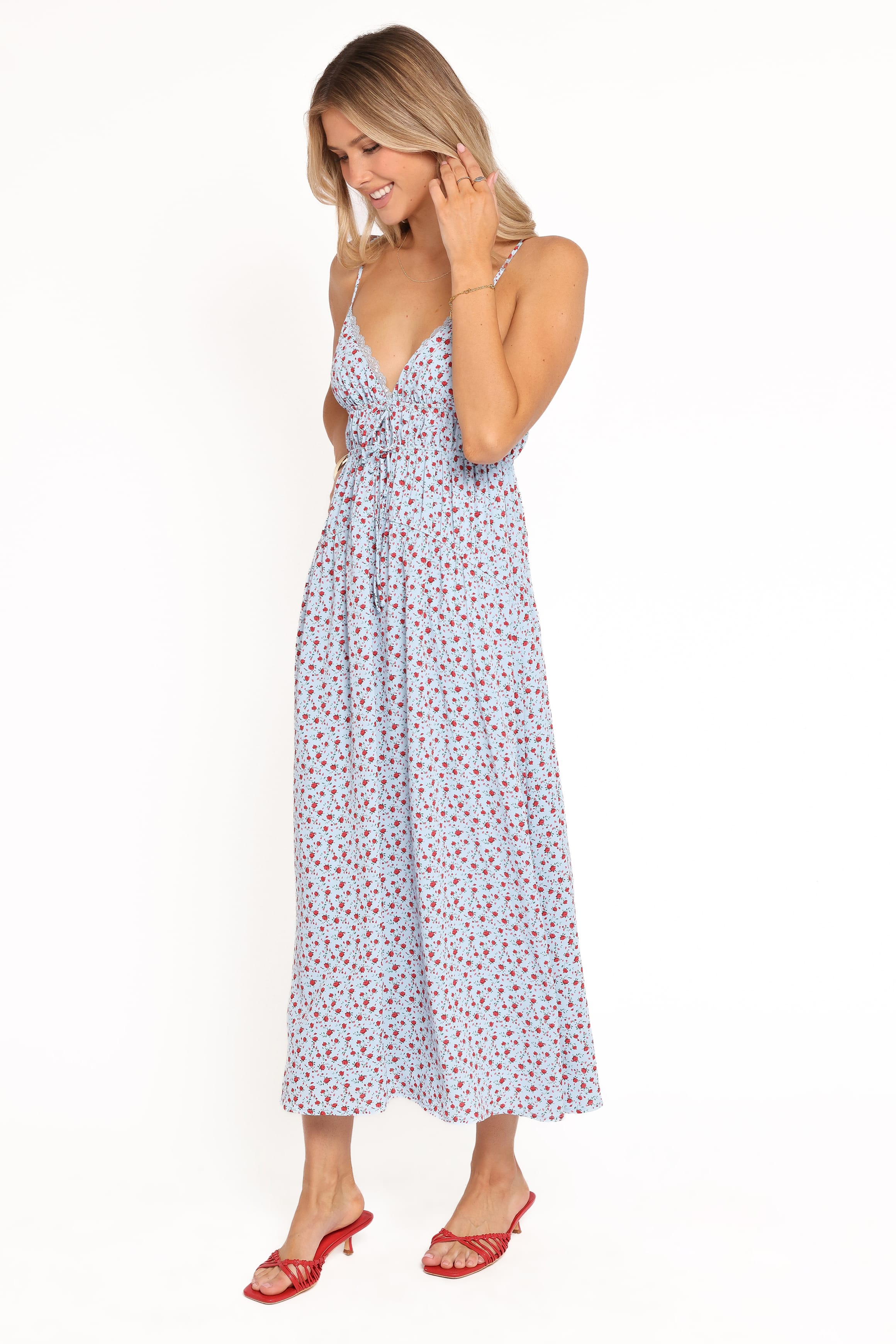 Petal and Pup USA DRESSES Freesia Midi Dress - Blue Red Floral