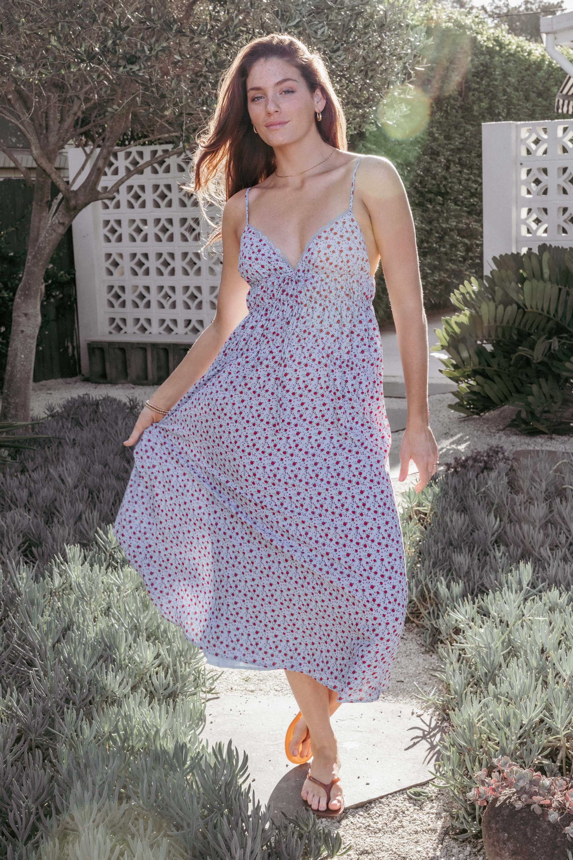 Petal and Pup USA DRESSES Freesia Midi Dress - Blue Red Floral