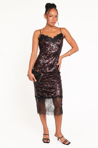 Petal and Pup USA DRESSES Frida Lace Midi Dress - Burgundy