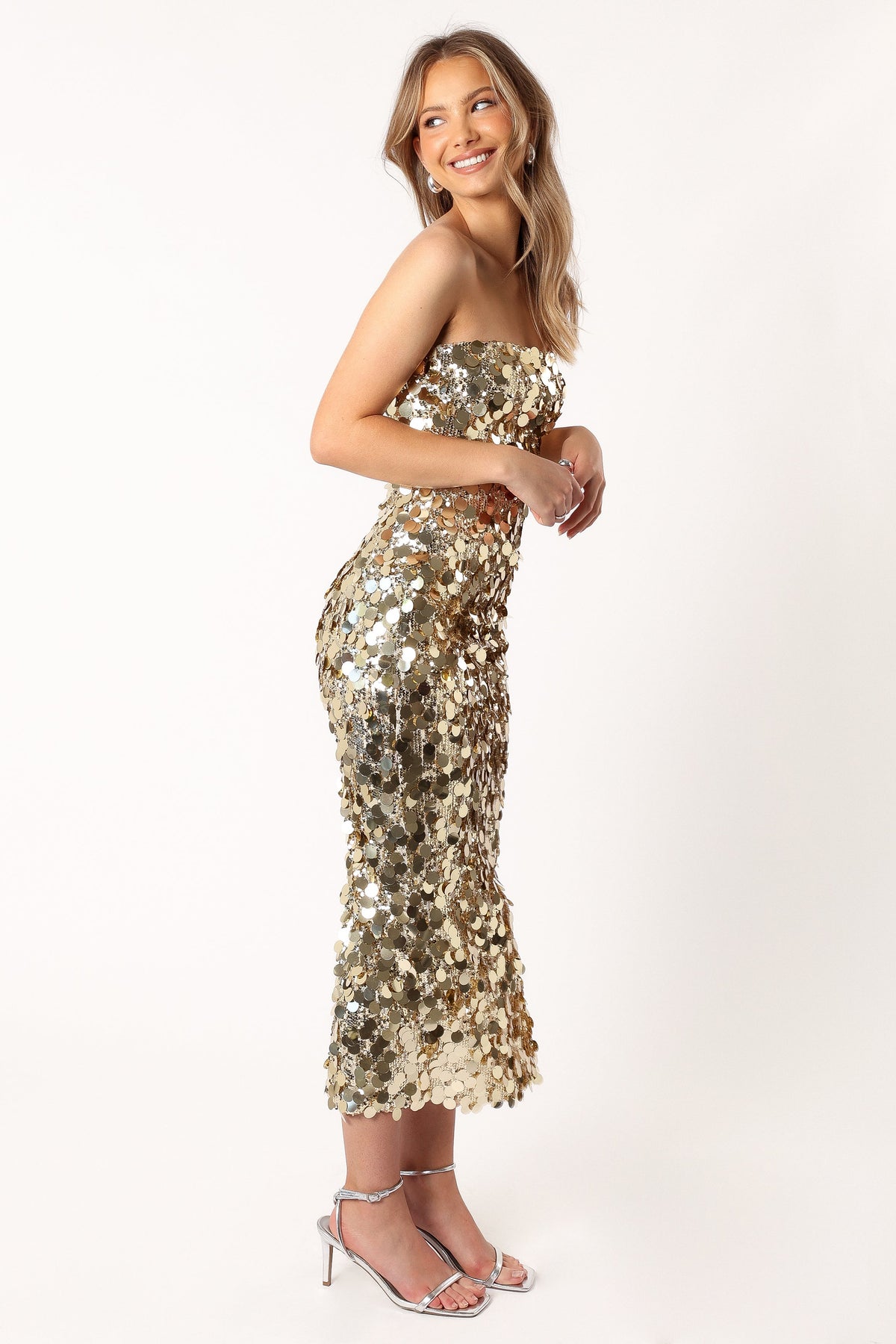 Gabourne Strapless Midi Dress - Gold Sequin, XL, Petal & Pup Gabourne Strapless Midi Dress - Gold Sequin, XL, Petal & Pup