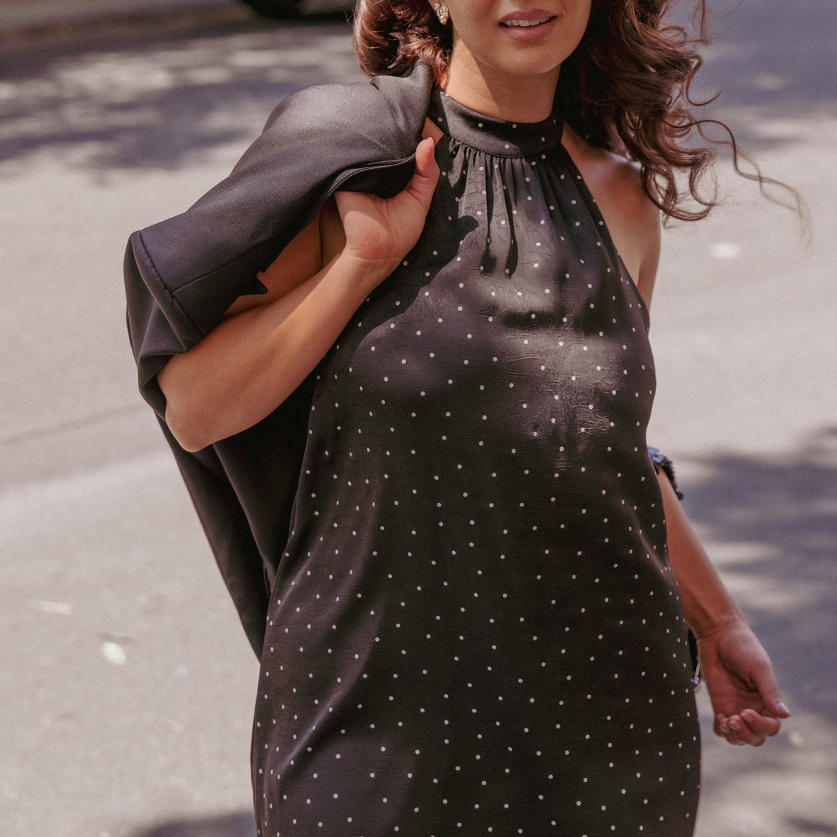 Petal & Pup Women's Gabrielle Polka Dot Halter Minidress - Black