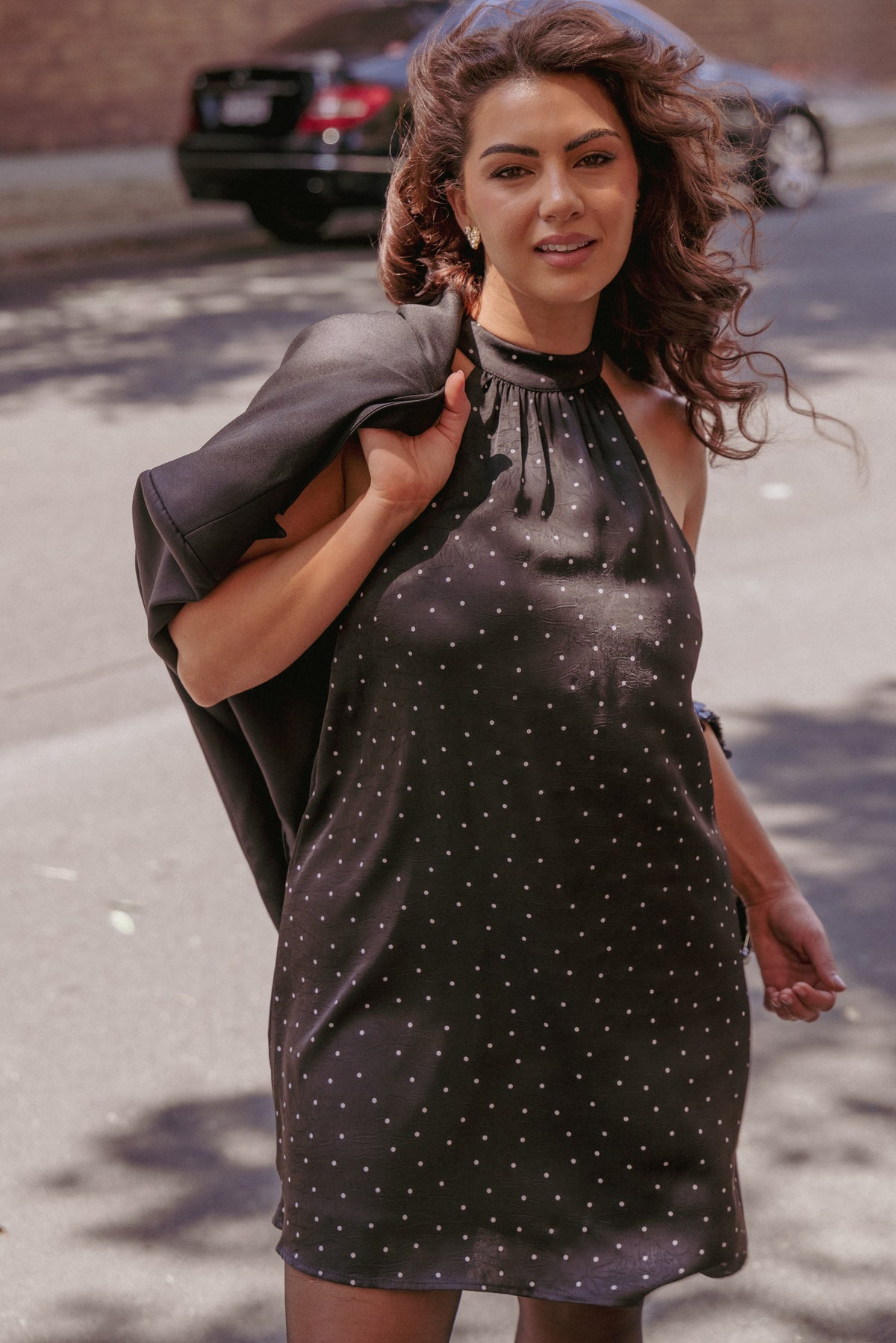 Petal & Pup Women's Gabrielle Polka Dot Halter Minidress - Black