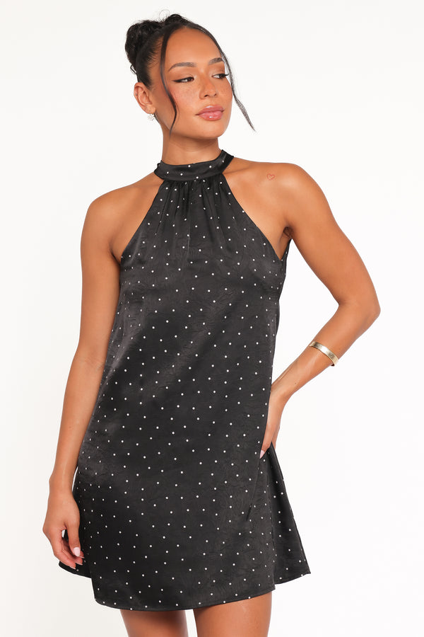 Melody Plisse Halter Maxi Dress - Black/Gold Polka Dot | Petal & Pup USA Melody Plisse Halter Maxi Dress - Black/Gold Polka Dot | Petal & Pup USA