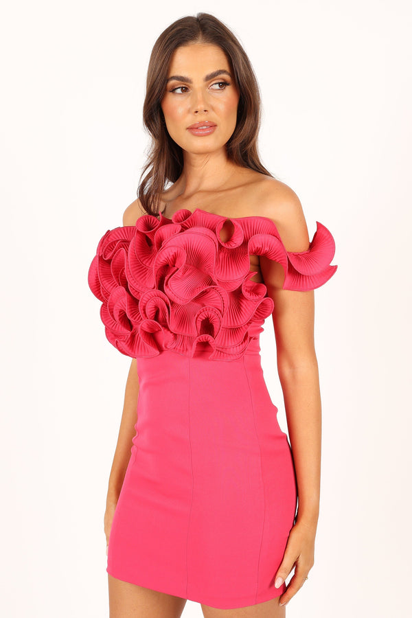 Petal and Pup USA DRESSES Gemma Off Shoulder Mini Dress - Hot Pink