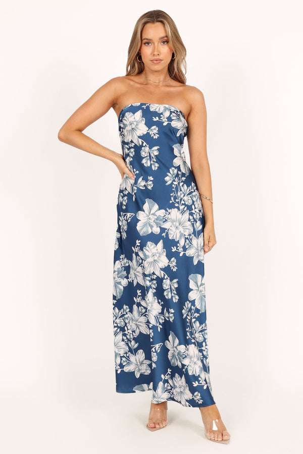 Petal and Pup USA DRESSES Gemma Strapless Maxi Dress - Blue Floral