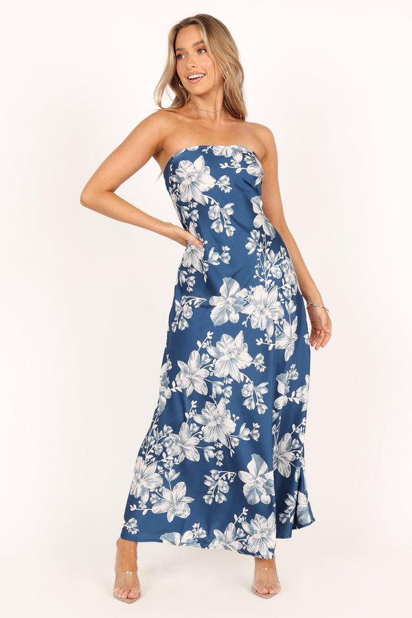 Petal and Pup USA DRESSES Gemma Strapless Maxi Dress - Blue Floral