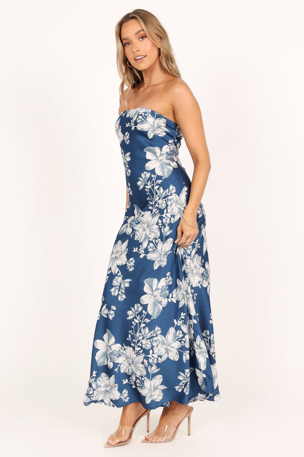 Petal and Pup USA DRESSES Gemma Strapless Maxi Dress - Blue Floral