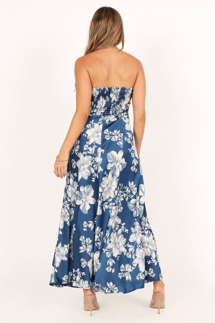 Gemma Strapless Maxi Dress Blue Floral Petal & Pup USA