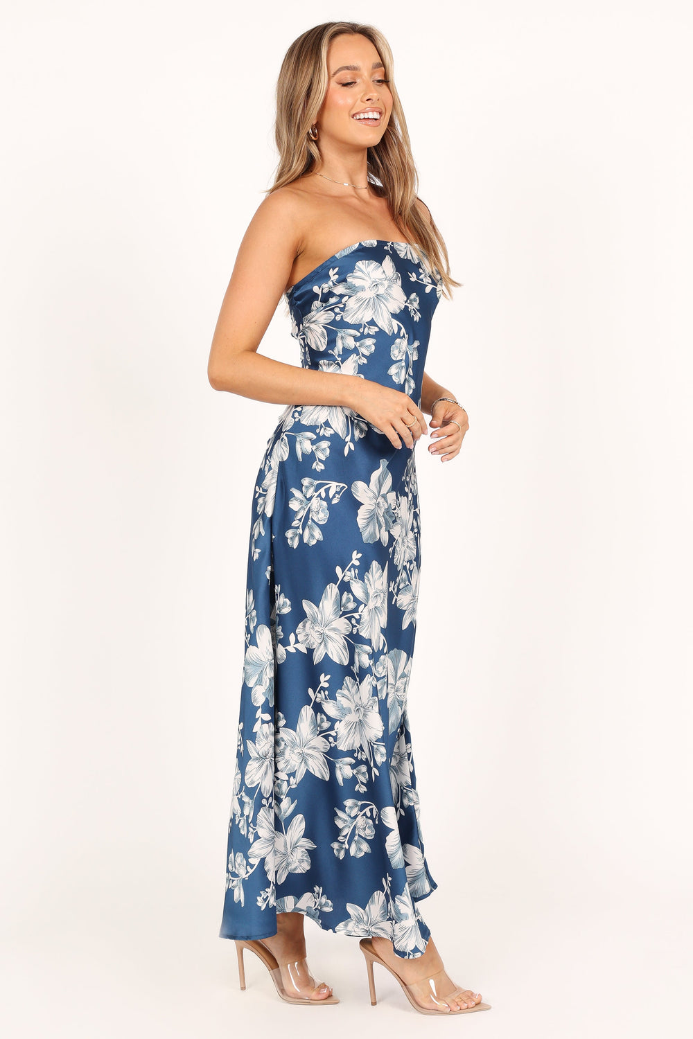 Petal and Pup USA DRESSES Gemma Strapless Maxi Dress - Blue Floral