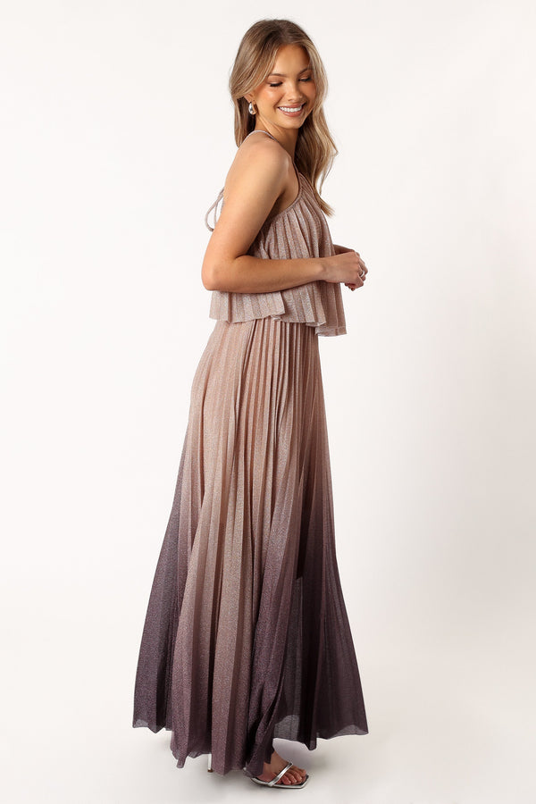 Petal and Pup USA DRESSES Gia Pleated Halterneck Maxi Dress - Gold Purple