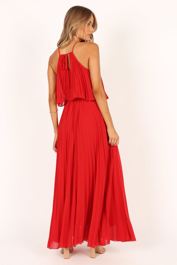 Petal and Pup USA DRESSES Gia Pleated Halterneck Maxi Dress - Red