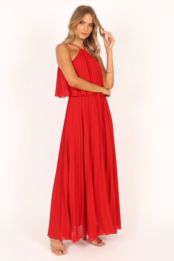 Petal and Pup USA DRESSES Gia Pleated Halterneck Maxi Dress - Red