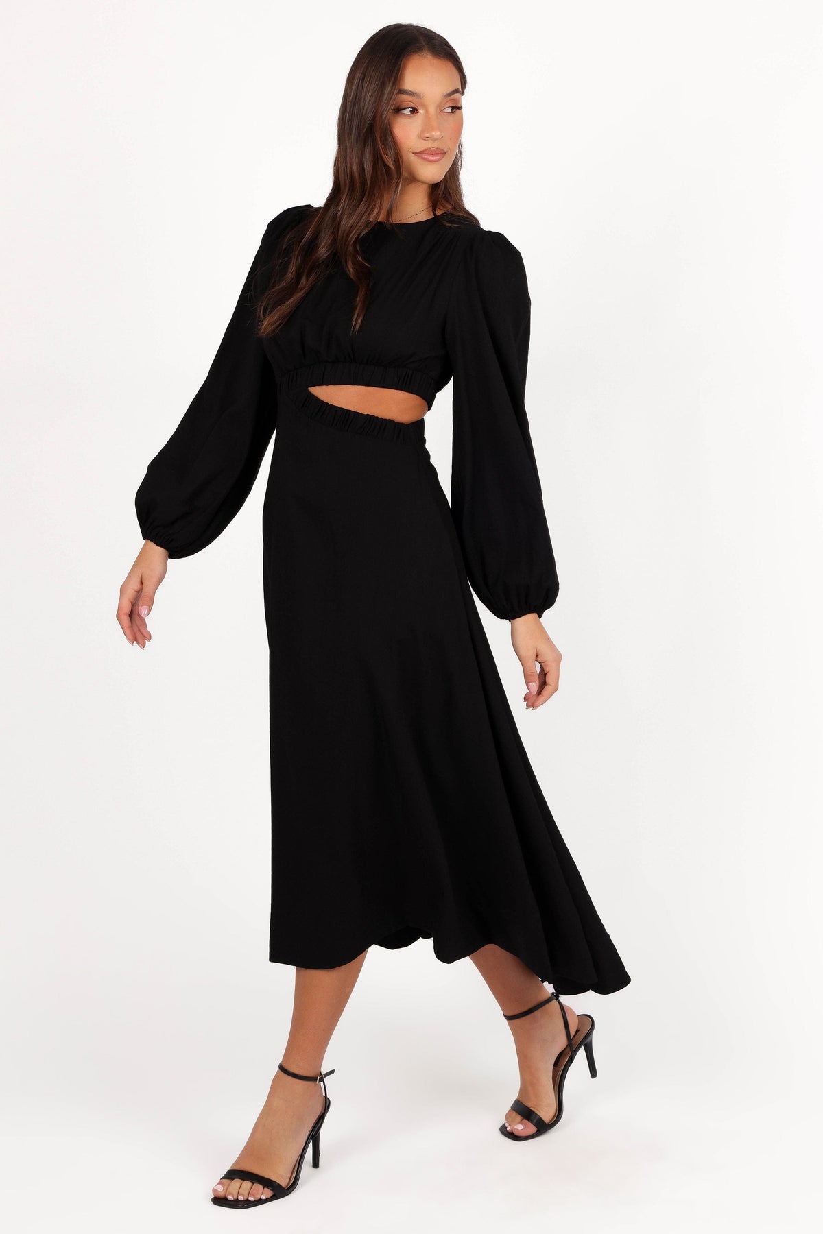 Ginnee Puff Sleeve Cutout Midi Dress Ginnee Puff Sleeve Cutout Midi Dress
