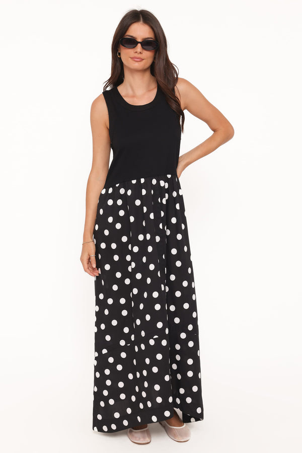 Petal and Pup USA DRESSES Glenda Maxi Dress - Black Polka Dot