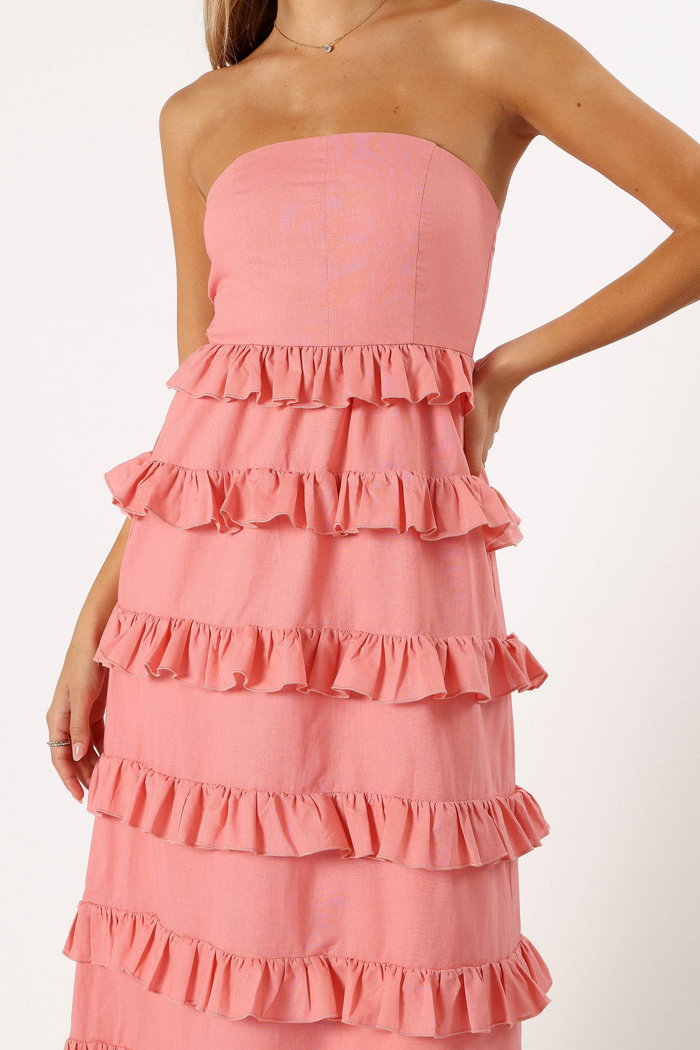 Gloria Strapless Maxi Dress Coral Pink Petal & Pup USA