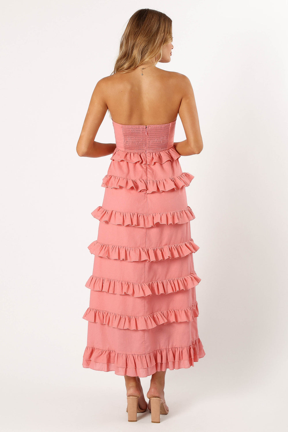 Gloria Strapless Maxi Dress Coral Pink Petal & Pup USA