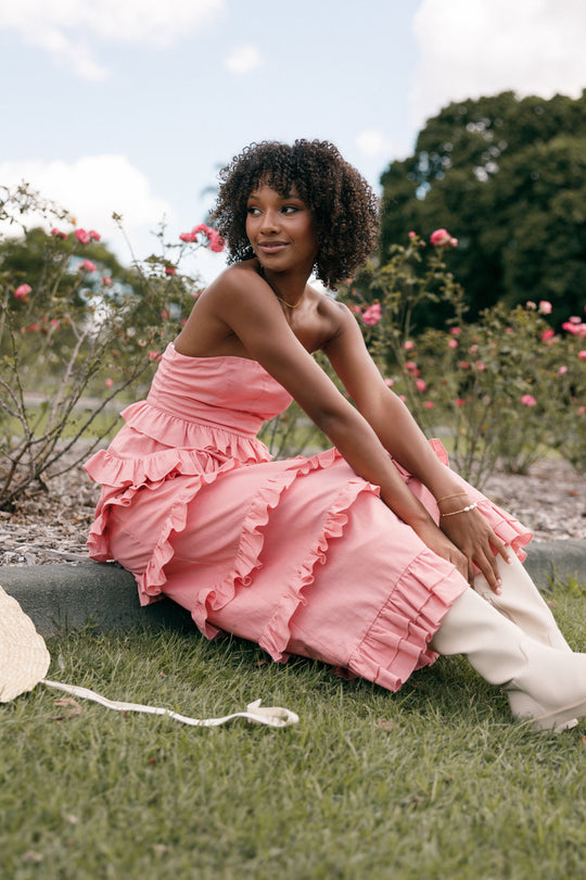 Gloria Strapless Maxi Dress - Coral Pink - Petal & Pup USA