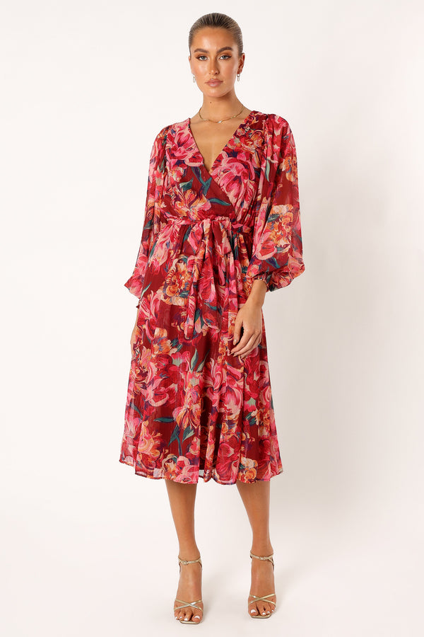 Petal and Pup USA DRESSES Goldie Long Sleeve Maxi Dress - Red Floral