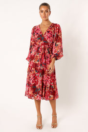 Petal and Pup USA DRESSES Goldie Long Sleeve Maxi Dress - Red Floral