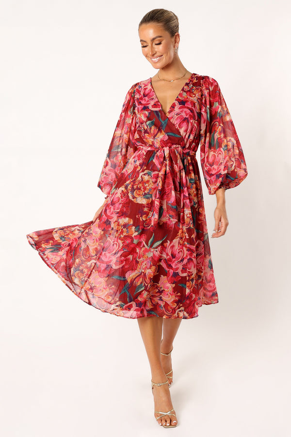 Petal and Pup USA DRESSES Goldie Long Sleeve Maxi Dress - Red Floral