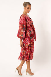 Petal and Pup USA DRESSES Goldie Long Sleeve Maxi Dress - Red Floral