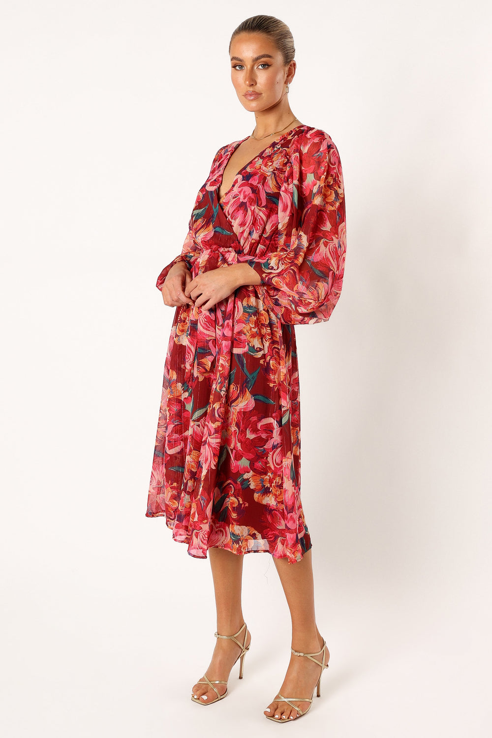 Petal and Pup USA DRESSES Goldie Long Sleeve Maxi Dress - Red Floral