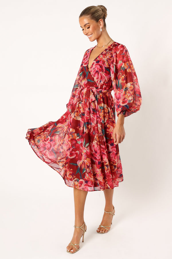 Petal and Pup USA DRESSES Goldie Long Sleeve Maxi Dress - Red Floral