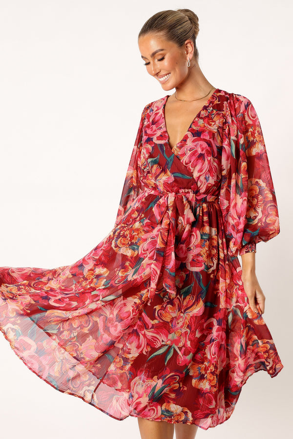 Petal and Pup USA DRESSES Goldie Longsleeve Maxi Dress - Red Floral