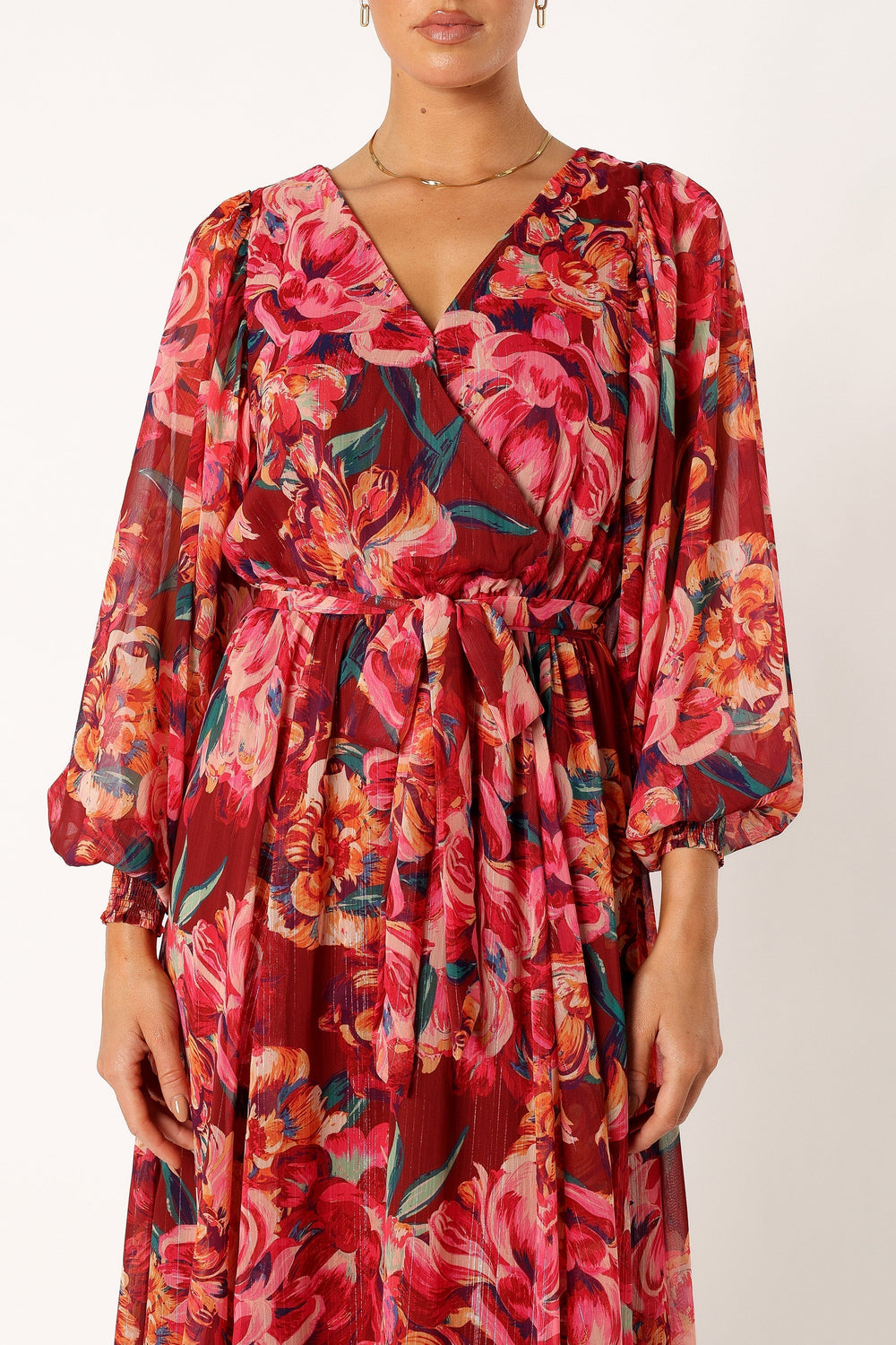 Petal and Pup USA DRESSES Goldie Longsleeve Maxi Dress - Red Floral