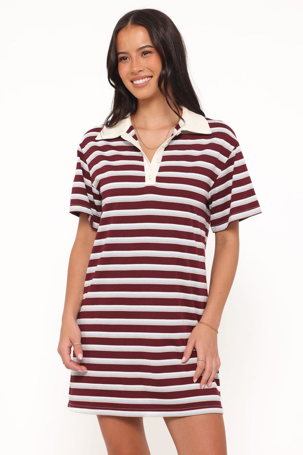 Petal and Pup USA DRESSES Gordie Mini Dress - Burgundy Stripe