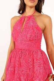 Petal and Pup USA DRESSES Gracie Halterneck Mini Dress - Hot Pink