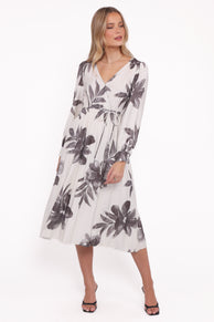 Petal and Pup USA DRESSES Grainne Long Sleeve Midi Dress - Black/White Floral