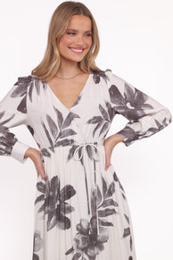Petal and Pup USA DRESSES Grainne Long Sleeve Midi Dress - Black/White Floral