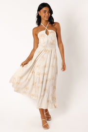 Petal and Pup USA DRESSES Granger Halterneck Midi Dress - White Print