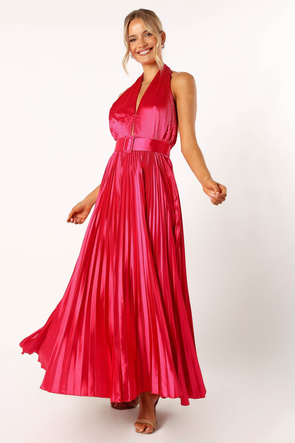 Petal and Pup USA DRESSES Greta Halterneck Maxi Dress - Magenta