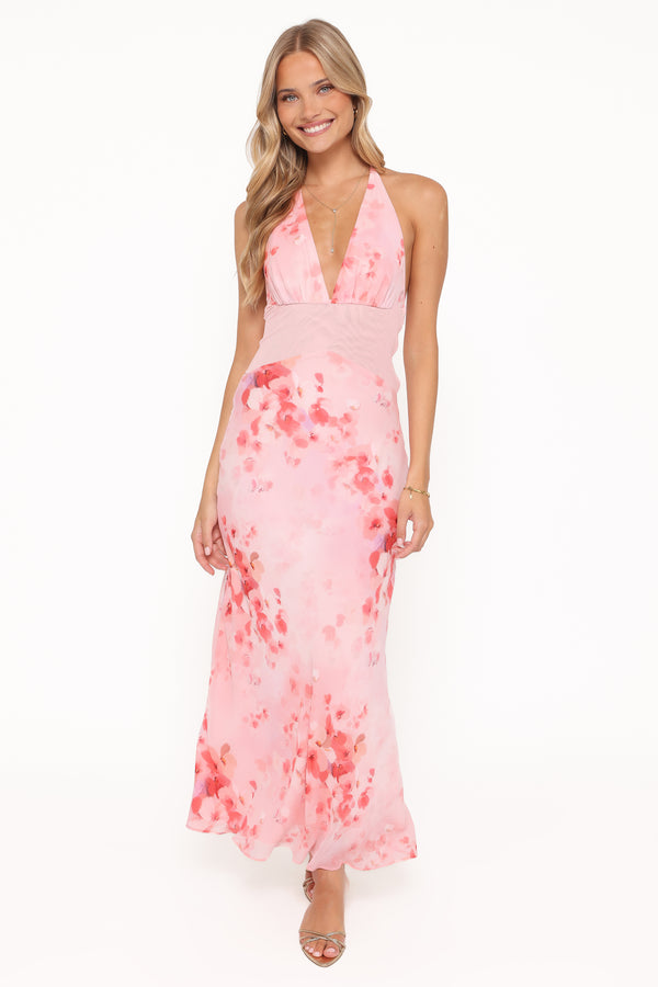 Petal and Pup USA DRESSES Gwyneth Halterneck Maxi Dress - Pink Floral