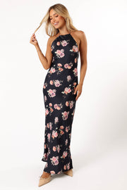 Petal and Pup USA DRESSES Hadley Halterneck Maxi Dress - Black Floral