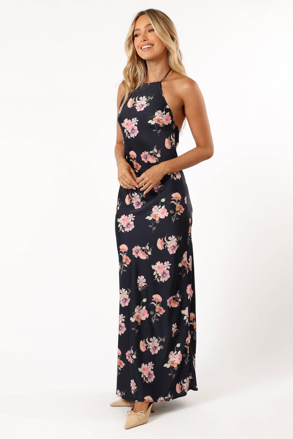 Petal and Pup USA DRESSES Hadley Halterneck Maxi Dress - Black Floral