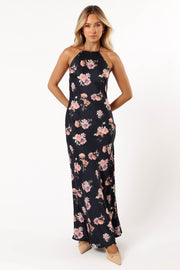Petal and Pup USA DRESSES Hadley Halterneck Maxi Dress - Black Floral