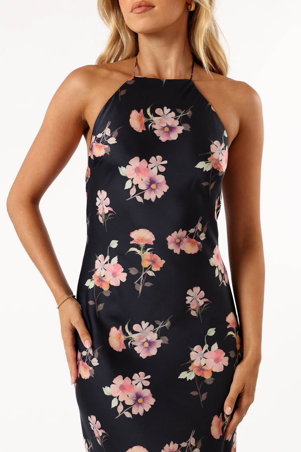 Petal and Pup USA DRESSES Hadley Halterneck Maxi Dress - Black Floral