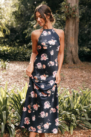 Petal and Pup USA DRESSES Hadley Halterneck Maxi Dress - Black Floral