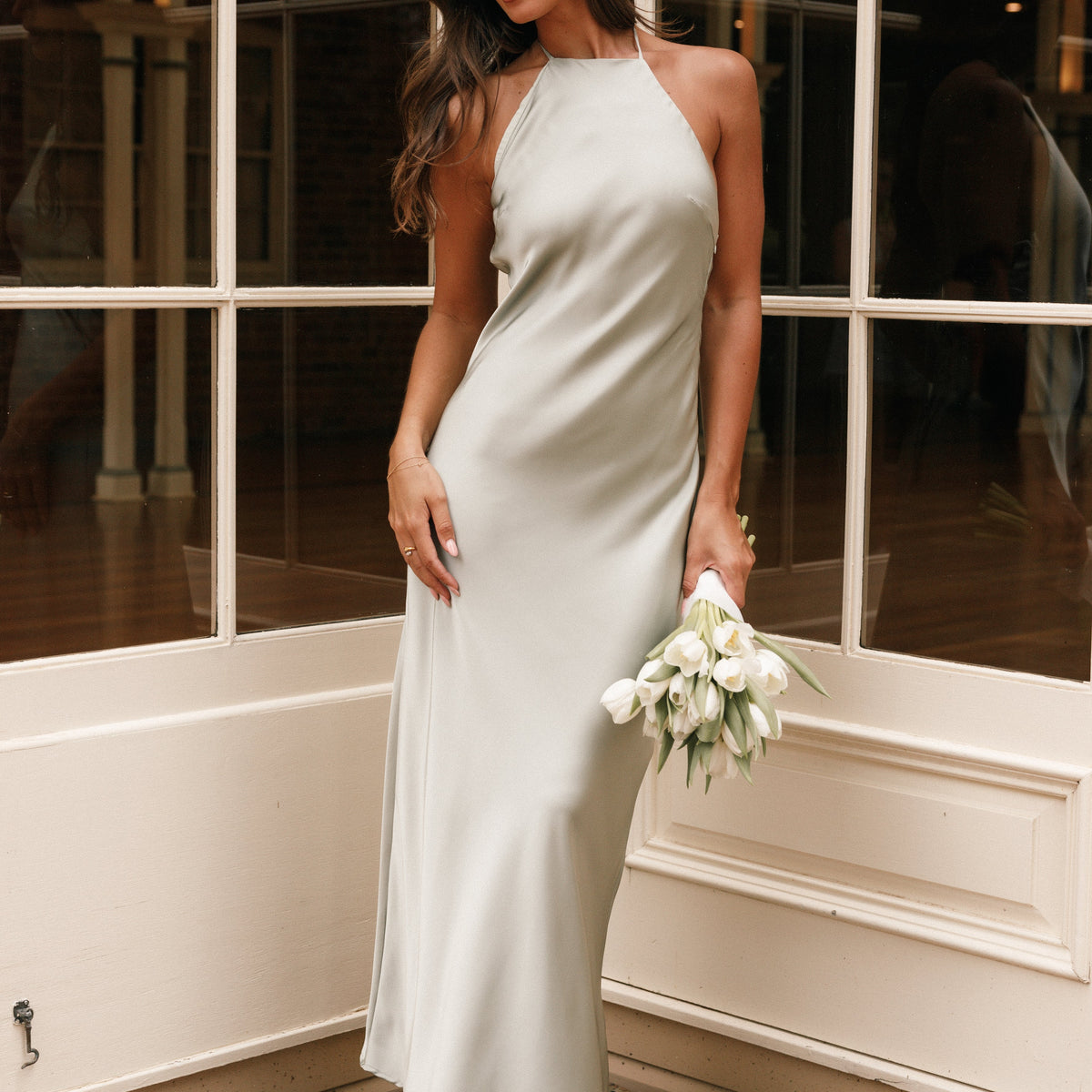 slim fit dress slacks Fairy Vibes Tulle Gathered Detail Halter Maxi Dress – roschic main image 0
