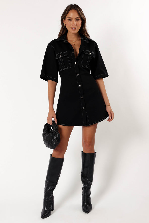 Petal and Pup USA DRESSES Hailey Denim Mini Dress - Black