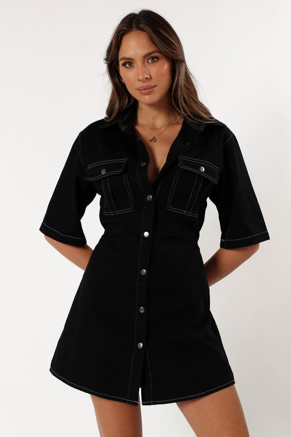 Petal and Pup USA DRESSES Hailey Denim Mini Dress - Black