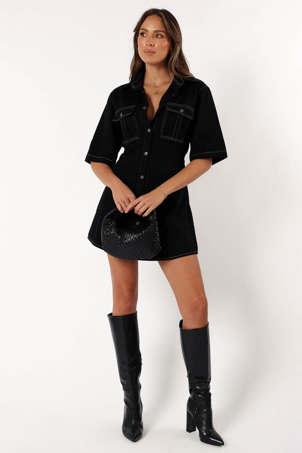 Petal and Pup USA DRESSES Hailey Denim Mini Dress - Black