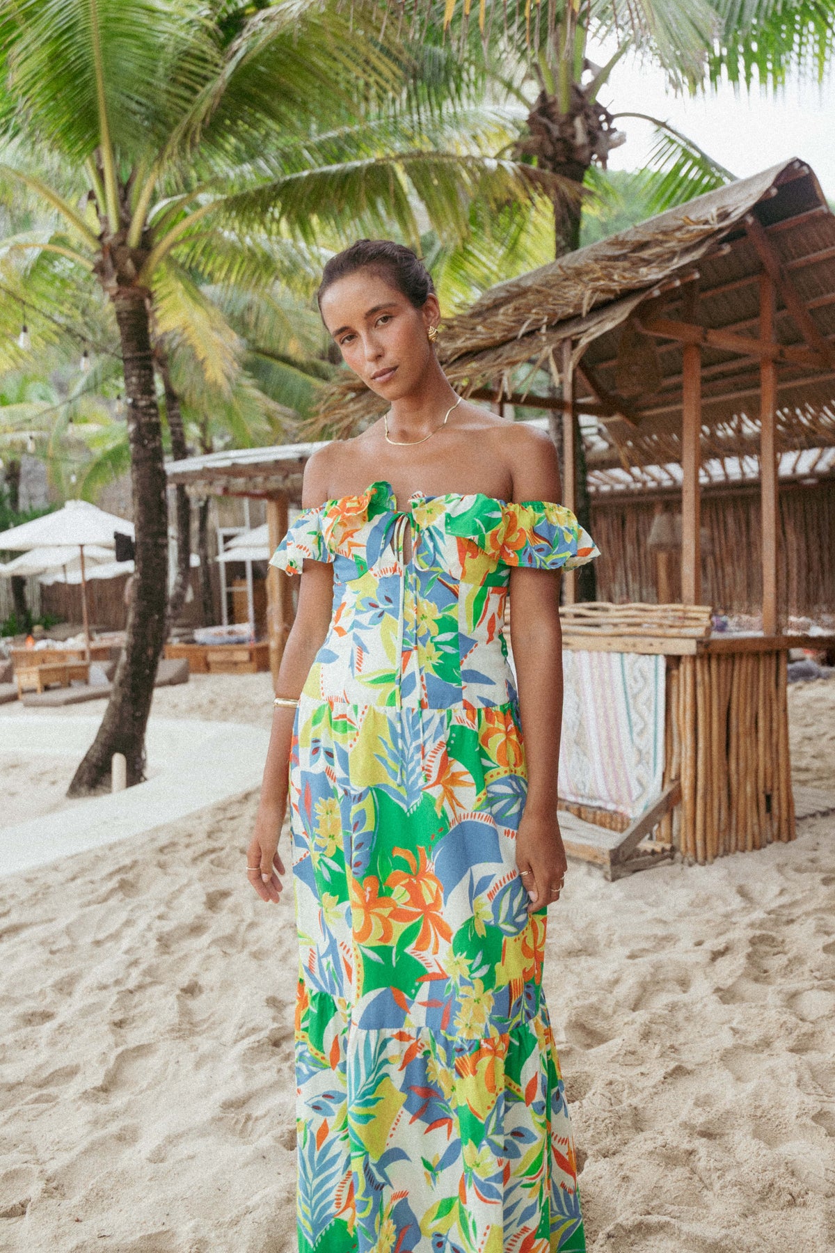 Harriet Off Shoulder Maxi Dress Malta Print