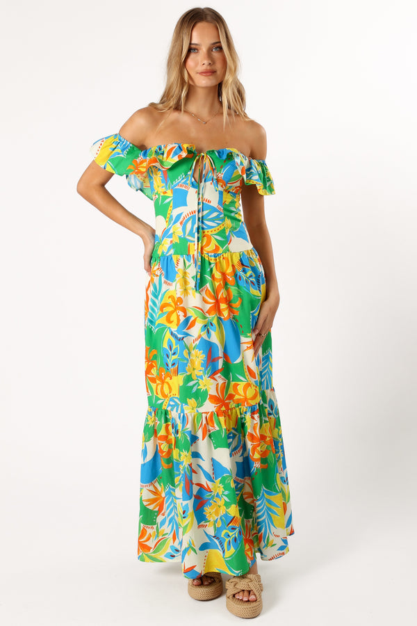 Petal and Pup USA DRESSES Harriet Off Shoulder Maxi Dress - Malta Print