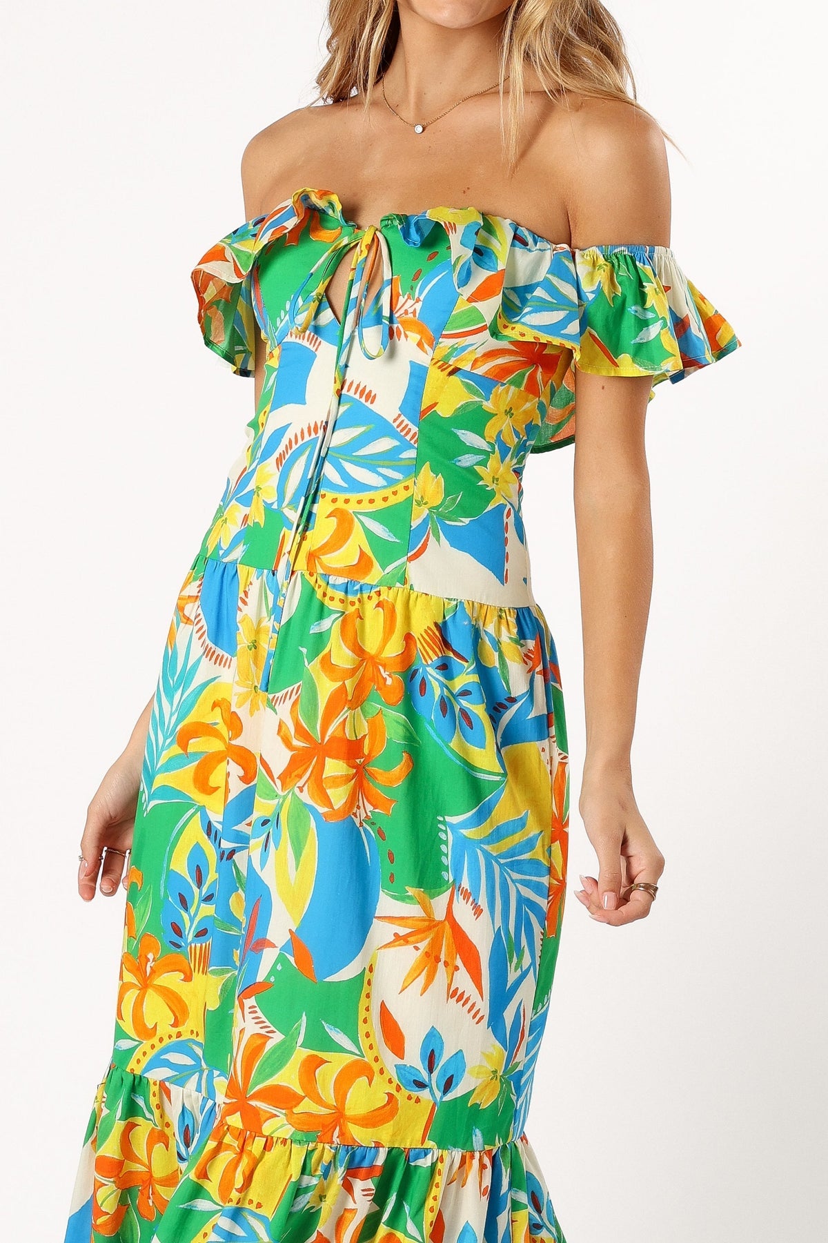 floral print off the shoulder dress Petal and Pup Women's Harriet Off Shoulder Maxi Dress