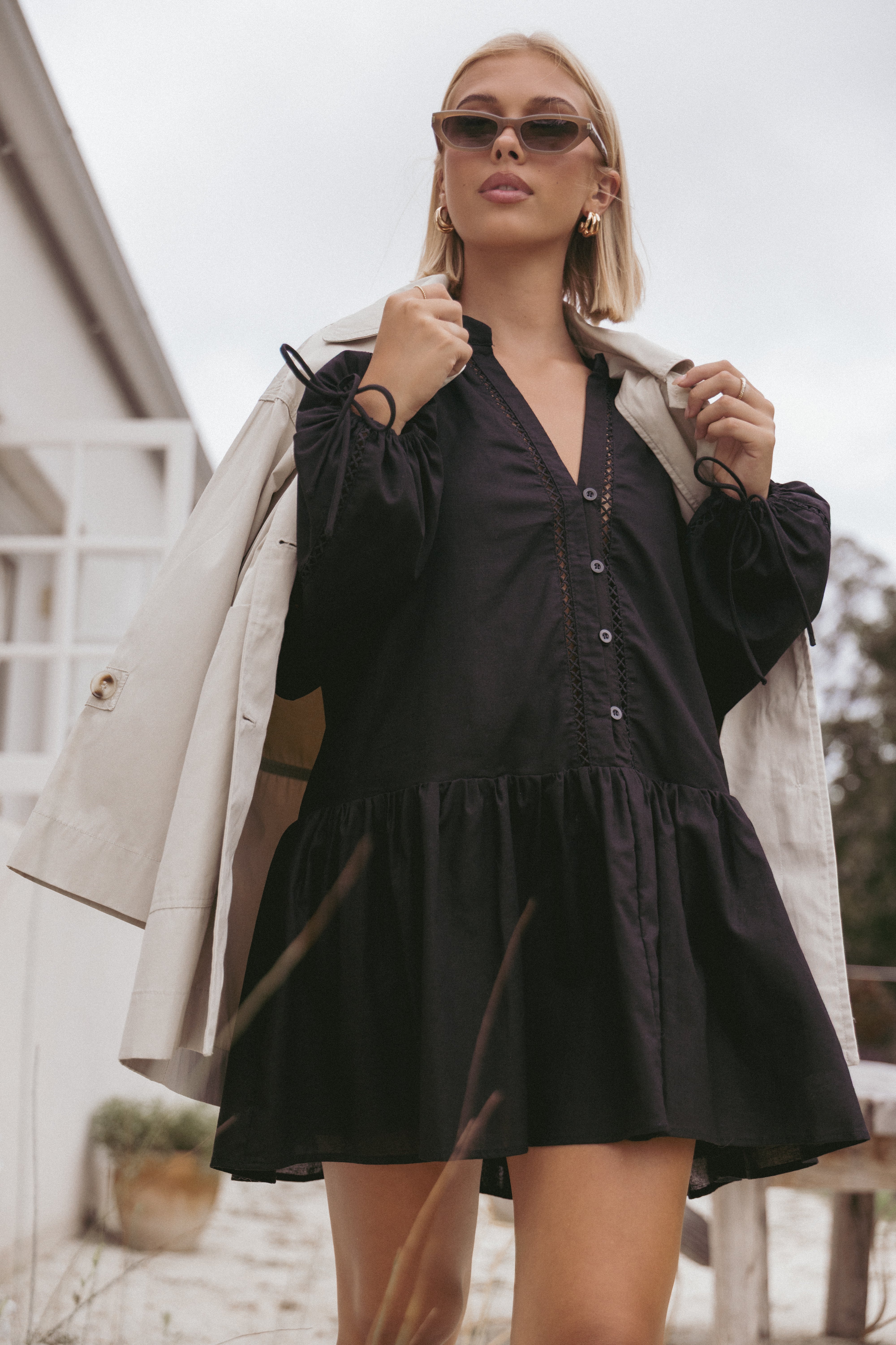 Petal and Pup USA DRESSES Hart Long Sleeve Mini Dress - Black