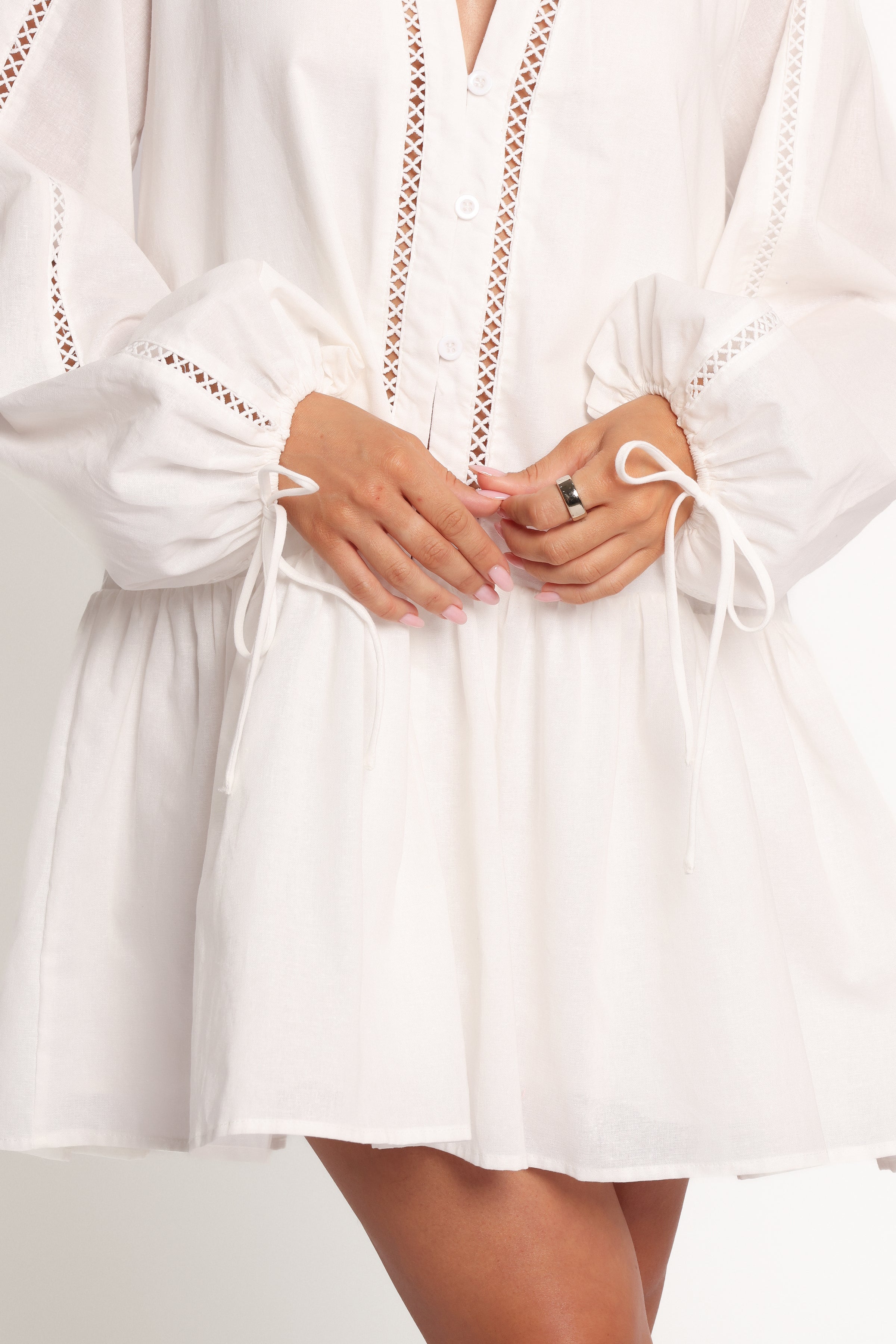 Petal and Pup USA DRESSES Hart Long Sleeve Mini Dress - White